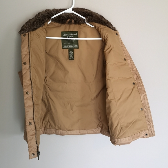 Eddie Bauer Original Quilted Goose Down Puffer Vest Fur Trim Gold Womens… - Picture 9 of 16